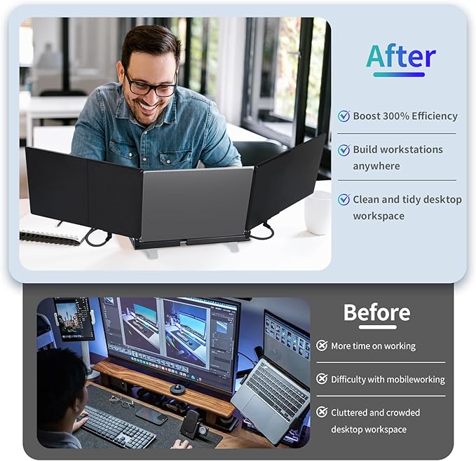 POTTMACEE 14.2" Laptop Screen Extender, 0.17" Ultra-Thin FHD 1080P IPS Portable Monitor for Laptop, Dual Screen Travel Monitor Extender, Plug-Play for Windows/Mac/Chrome, Fit 13”-17.3” Laptops