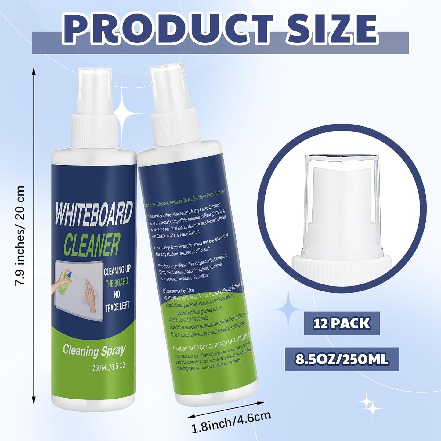 Skiennix Whiteboard Cleaner Spray - 8.5oz Bottle for Stubborn Marks | Effective Dry Erase Solution