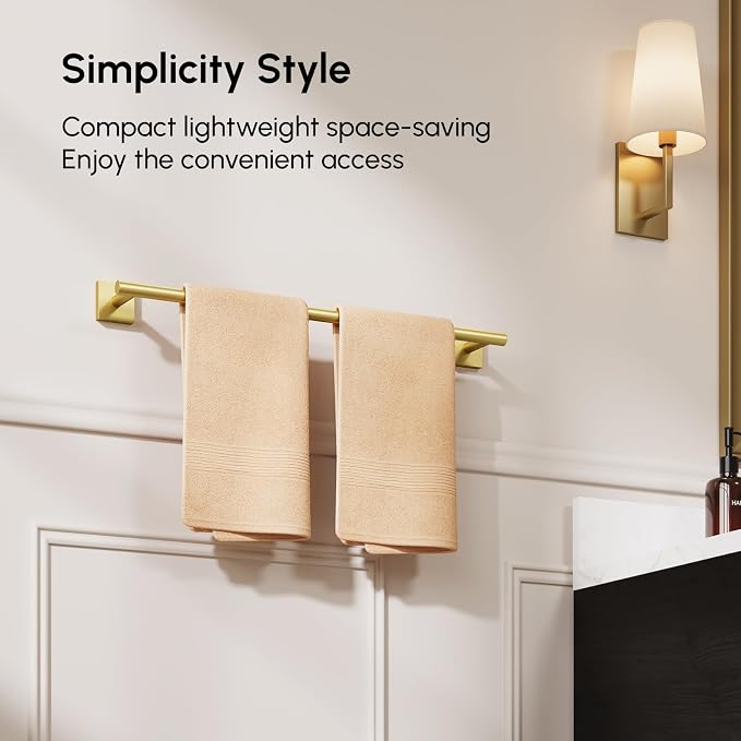 USHOWER Brushed Gold Towel Bar, 24 Inch Towel Racks for Bathroom Wall Mounted, 304 Stainless Steel Towel Holder with Square Base, Modern Home Decor (Total Length 26 Inch)