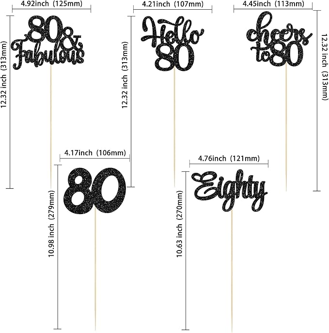 Gyufise 15Pcs 80th Birthday Centerpiece Sticks Eighty Happy 80th Table Flower Centerpieces Sticks Cheers to 80 Floral Decorations for 80th Birthday Party Centerpieces Supplies Black