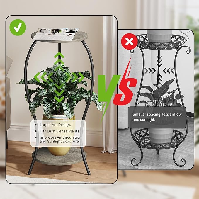 Plant Stand Indoor, 2 Tier Round Tall Plant Stand, Flower Pot Stand, Plant Shelf Rack, Corner Plant Stand for Planter Garden Balcony Patio Living Room, Grey