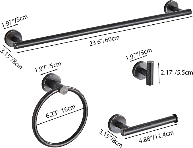 Oil Rubbed Bronze Bathroom Hardware Set 5 Piece with Towel Racks for Bathroom, SUS304 Stainless Steel Bath Towel Bar Set, 24 Inch Wall Mounted Accessories Kit