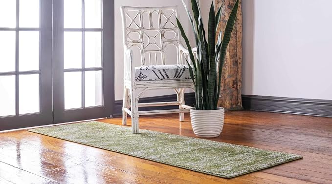 Unique Loom Bromley Collection Area Rug - Wells (2' x 6' 7" Runner, Green/ Ivory)