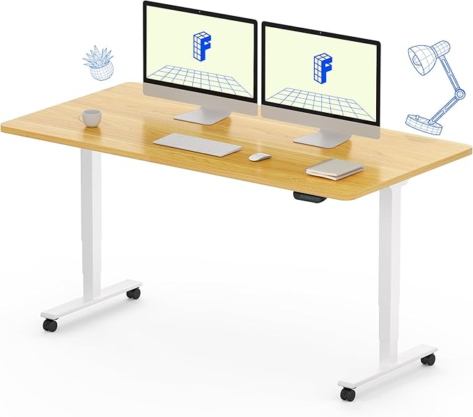 FLEXISPOT E6 MAX Dual Motor 3 Stages Standing Desk 55x28 Inch Whole-Piece Board Electric Height Adjustable Stand Up Desk 150KG Load Capacity(White Frame + Maple Desktop)