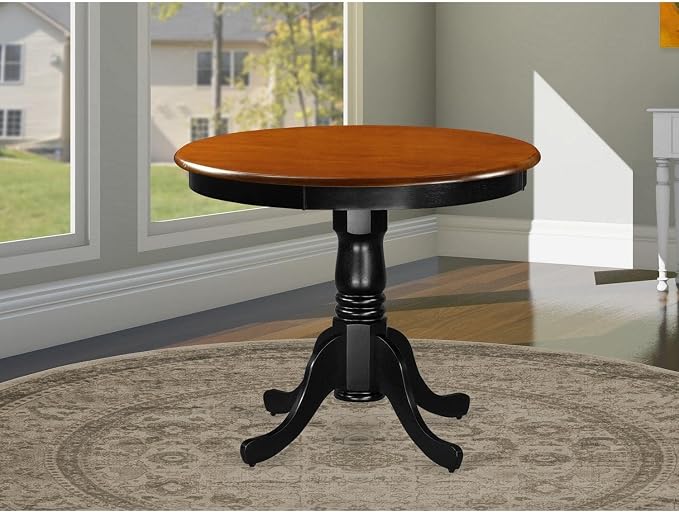 East West Furniture ANT-BLK-TP Antique Kitchen Dining Table - a Round Solid Wood Table Top with Pedestal Base, 36x36 Inch, Black & Cherry