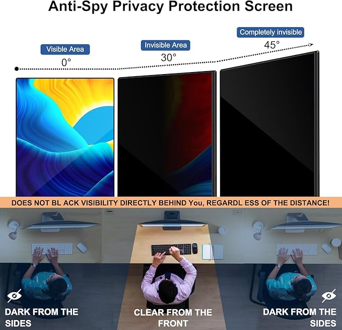Pozlle 24 Inch Computer Privacy Screen Shield [2 Pack] for 16:9 Widescreen Desktop Monitor - Anti-Glare Blue Light Privacy Filter and Anti Spy Privacy Screen Protector Film