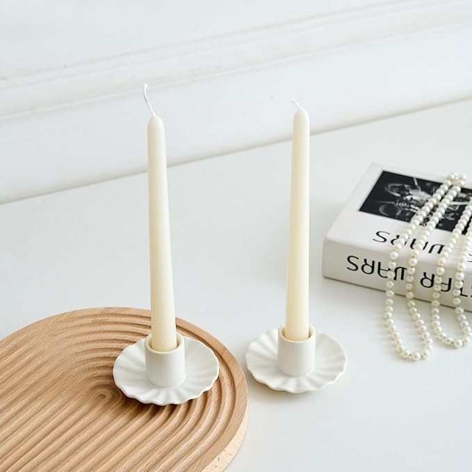 Ceramic Taper Candle Holders,Vintage Candlestick Holder Centerpieces for Home Wedding Decoration, Housewarming Gifts,Pack of 2 (Round B Style)