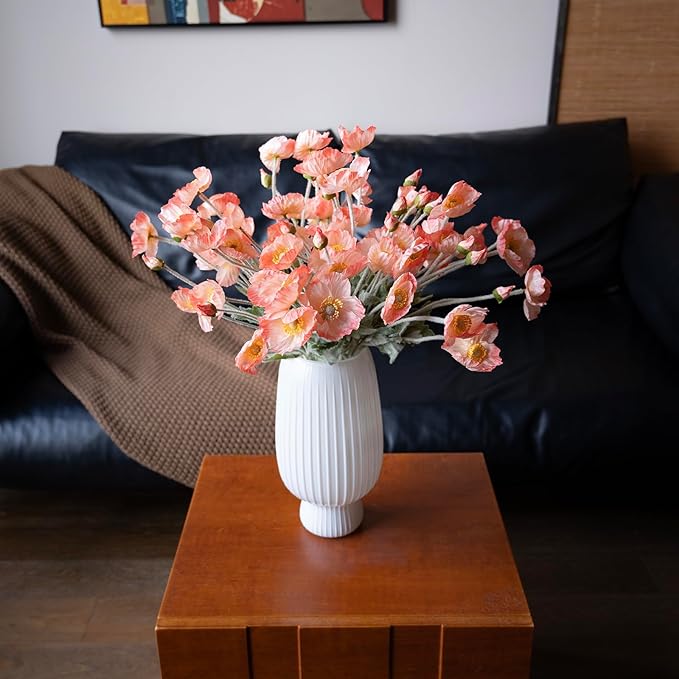 Artificial Flowers 6 Stems Poppy Silk Bouquet,for Wedding, Home, Party Decoration,Table Centerpiece Arrangement(Orange Pink 6pcs)