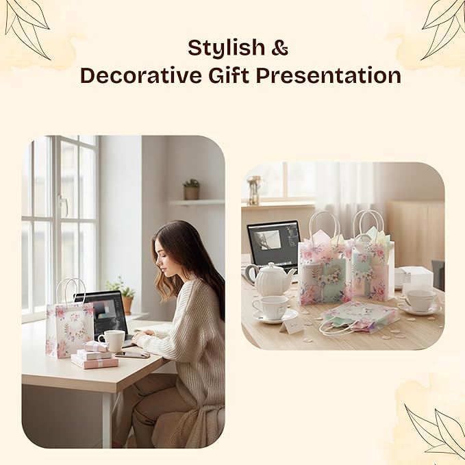 12 Pack Gift Bags with Cherry Blossom Design, Floral Plastic Totes for Wedding Favors, Party Goodies & Gifts