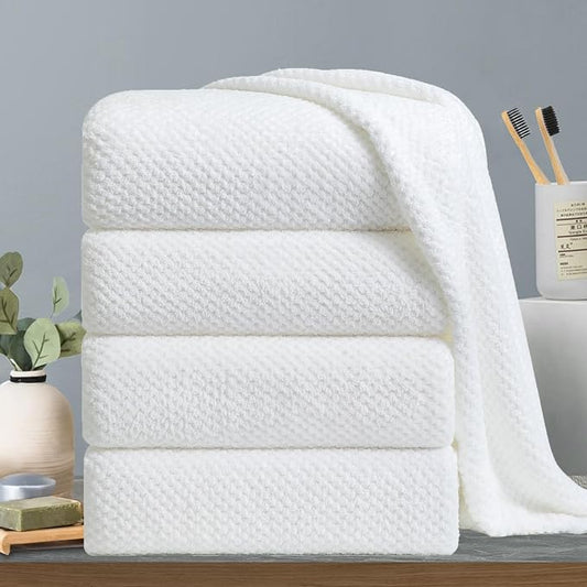 Extra Large Bath Towels Set 35x70 Inches - White Luxury 600 GSM Oversized Bath Sheet Towel,Ultra Soft Microfiber - Quick Dry,Highly Absorbent Shower Towels Spa Hotel Bathroom Towel Set (4-Pack)