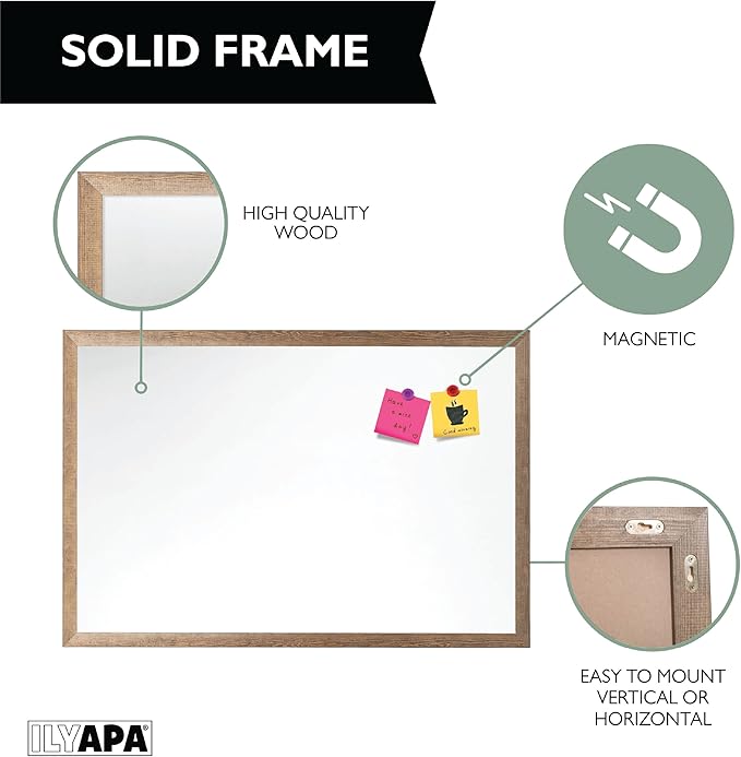 Ilyapa Extra Large Dry Erase Board for Wall - Wood Framed Magnetic White Board - 24 x 36 Inches Decorative Wall Hanging Menu Whiteboard - Brown