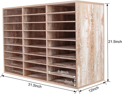 PAG Mail Sorter - Wood Literature Organizer with 27 Compartments | Retro White Desktop Mailbox for Home & Office