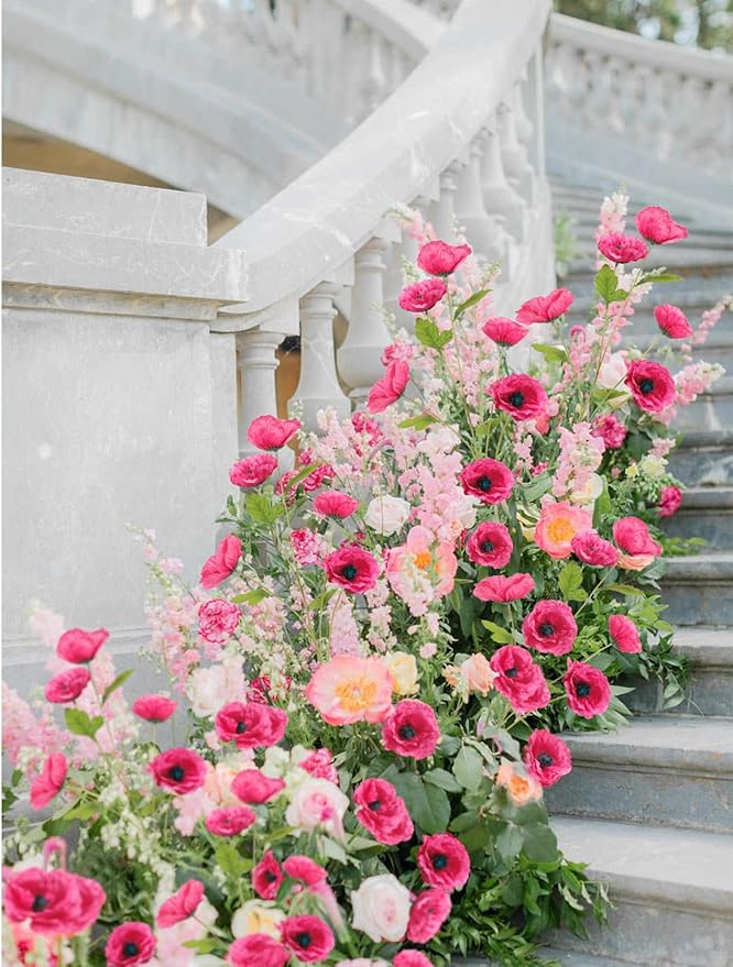 Poppies Flowers Artificial Silk Flowers 6PCS 32in Artificial Poppies Flowers for Wedding Home Party Table Centerpiece Arrangement Decoration (Hot Pink)