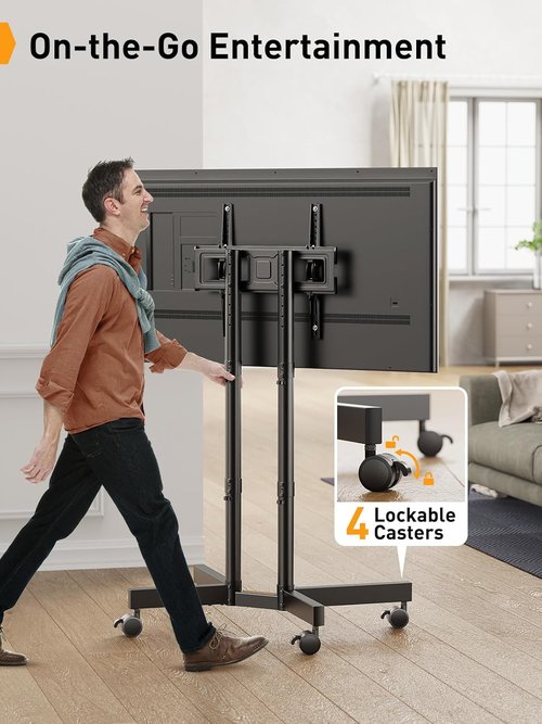 Perlegear Rolling TV Stand - Mobile Cart for 32-75 Inch TVs | Height Adjustable with Tilt & Wheels, Max VESA 400x400mm, 88lbs Capacity