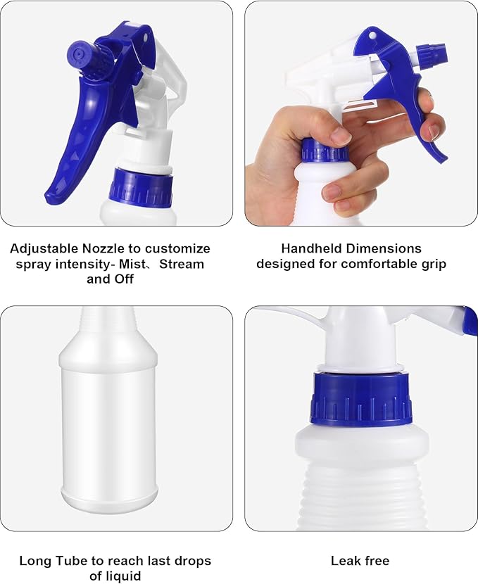 Rtteri 24 Pcs 16 Oz Plastic Spray Bottle for Cleaning Solutions Bulk Empty and Reusable Leak Proof Spraying Bottles for Cleaning, Water, Auto Details, Commercial, Bathroom(Dark Blue, White)