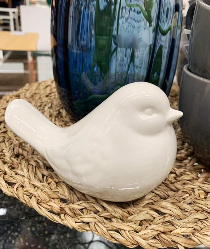 KiaoTime New White Glazed Ceramic Bird Figurine, Bird Statue, French Country Garden Cottage Bird Ornaments, Home Decor Accents Collectible Bird Figurine