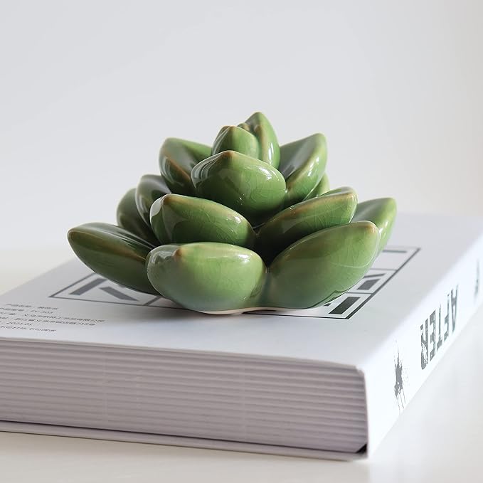 Ceramic Succulent Flowers Table Top with Stable Base, 3D Handmade Tablescape Decorative (Green 2)