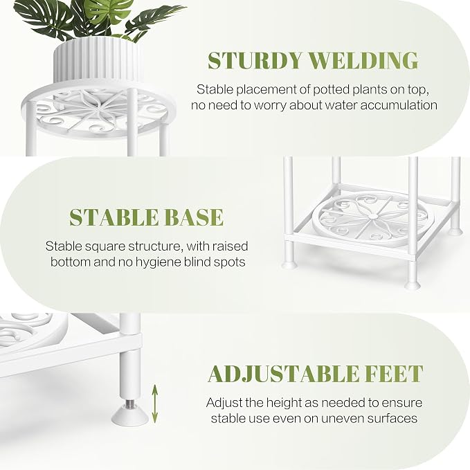 4 Tier Plant Stand Indoor Outdoor, Metal Flower Shelf Display Holder, Multiple Plants Corner Tall Flower Holders for Patio Balcony Porch Garden Living Room (White)