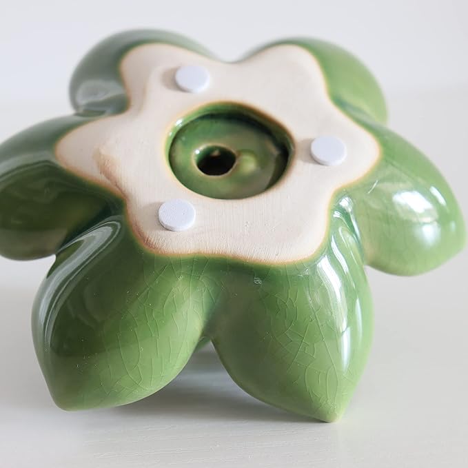 Ceramic Succulent Flowers Table Top with Stable Base, 3D Handmade Tablescape Decorative (Green 2)