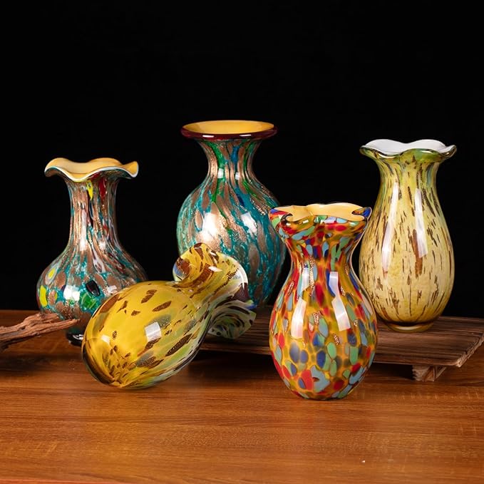 KAMMAK Colored Glass Vase, Beautiful Hand Blown Decorative Vase, Modern Art Vase for Flower Mantle Dining Table Centerpiece, Entryway Living Room Wedding Decoration, FH012