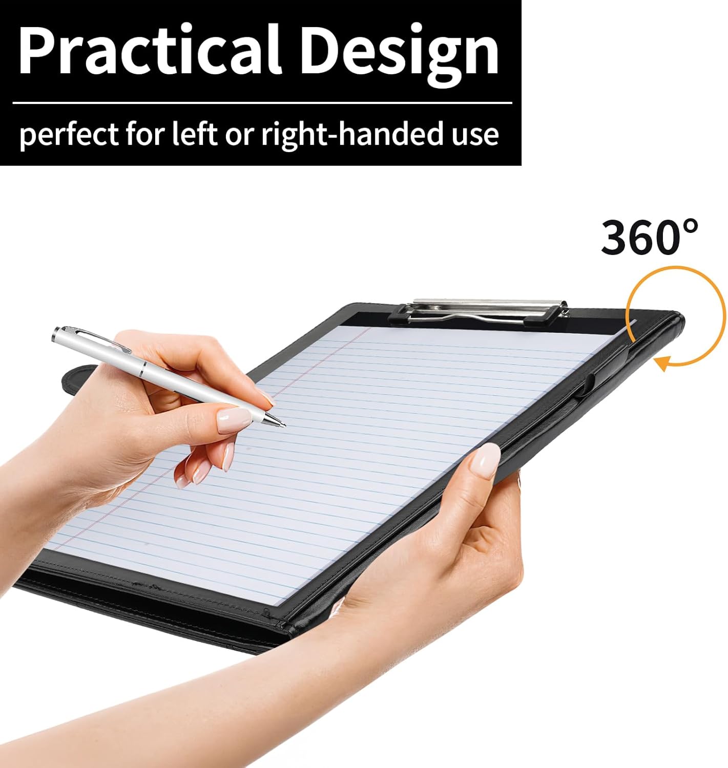 Skiennix Professional Padfolio - Faux Leather Portfolio with Clipboard | A4 Letter Size Organizer in Black