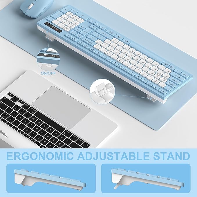 Wireless Keyboard and Mouse Combo, Full-Sized Wireless Keyboard and Adjustable DPI Mouse, 2.4GHz USB Receiver, Silent Keyboard and Mouse for PC, Windows, MAC, Desktop, Laptop(Sky Blue-B)