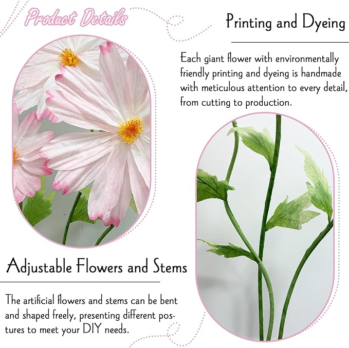 Giant Pink Daisy Artificial Flowers Decorations, Large Paper Flower Bouquets Decor-No Wilting, 3Pcs Hugefake Daisies Spring Decoration Wedding Mother's Day Flower Wall Arrangements Home Decor Props
