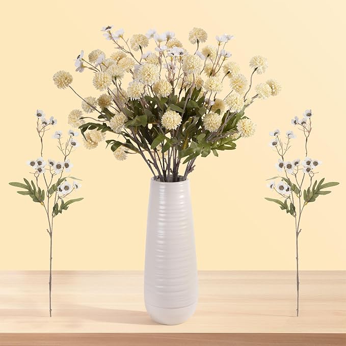 8PCS 20.5In Yellow Fake Flowers Artificial Chrysanthemum Faux Mums Matching 2PCS White Daisy Faux Flowers for Vase Fall Long Stems Flower Silk Flower for Home Decor Wedding Decor (No Vase)
