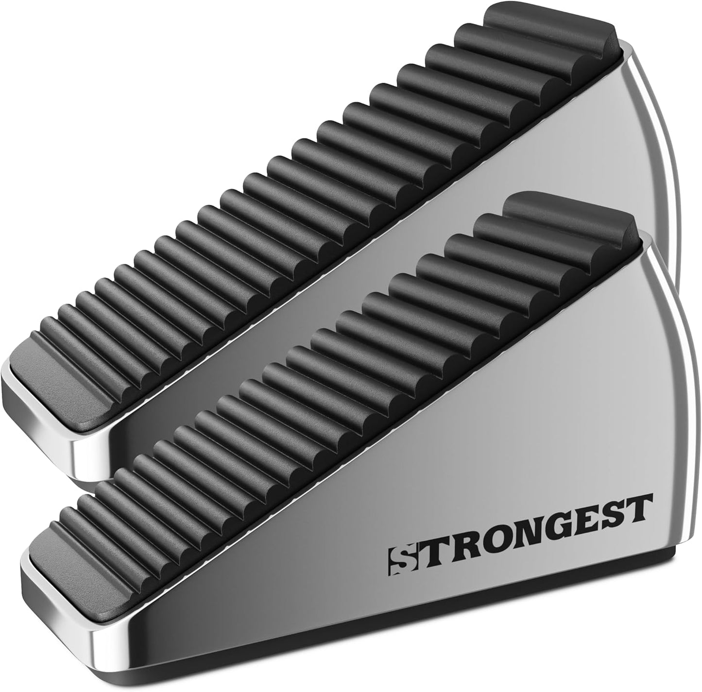 Strongest Home XL Heavy Duty Door Stoppers - Durable Rubber Wedge with Superior Grip for Large Gaps, 5-Inch Long - Chrome Finish