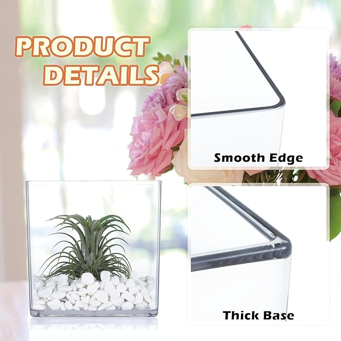 2 Pack Acrylic Cube Vases 5 X 5 Inch, Clear Square Vases, Shatterproof Flower Vase Decorative Centerpiece for Home, Wedding