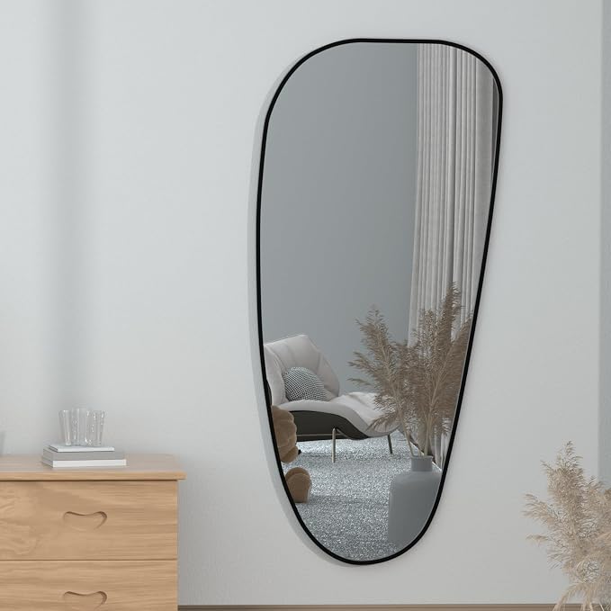 47"x22" Irregular Wall Mirror Black Asymmetrical Shaped Aluminum Alloy Framed Mirror for Living Room Bathroom Bedroom Entryway Fireplace