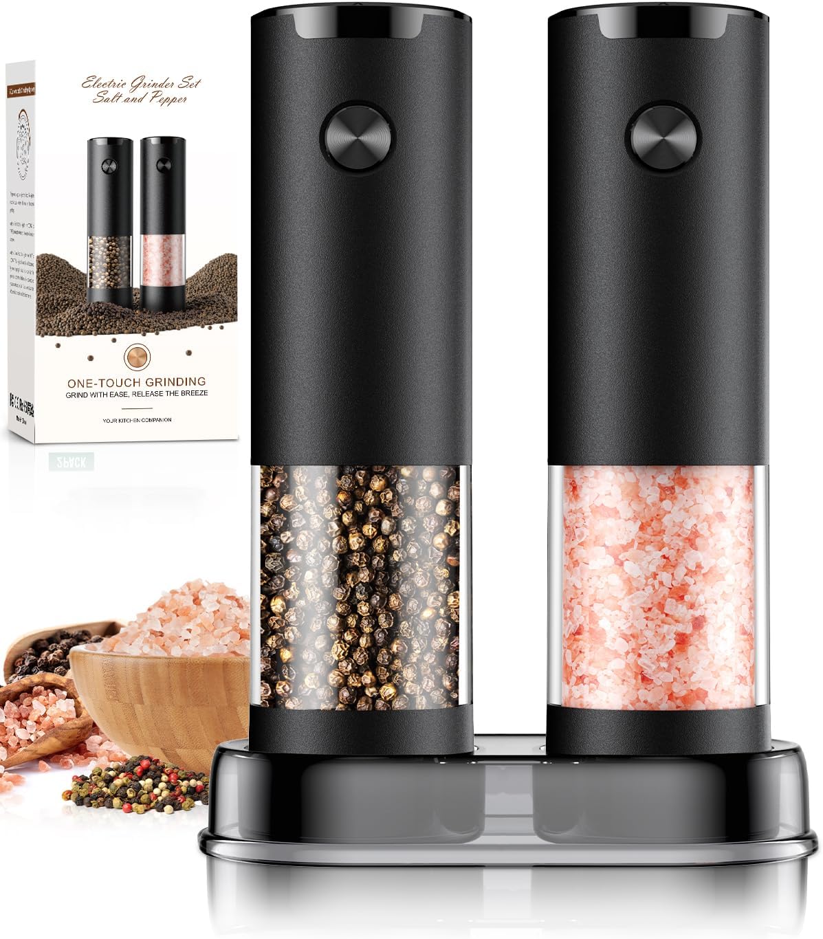 Skiennix Electric Salt and Pepper Grinder Set - Automatic Battery Mill with Adjustable Coarseness | Larger Capacity & LED