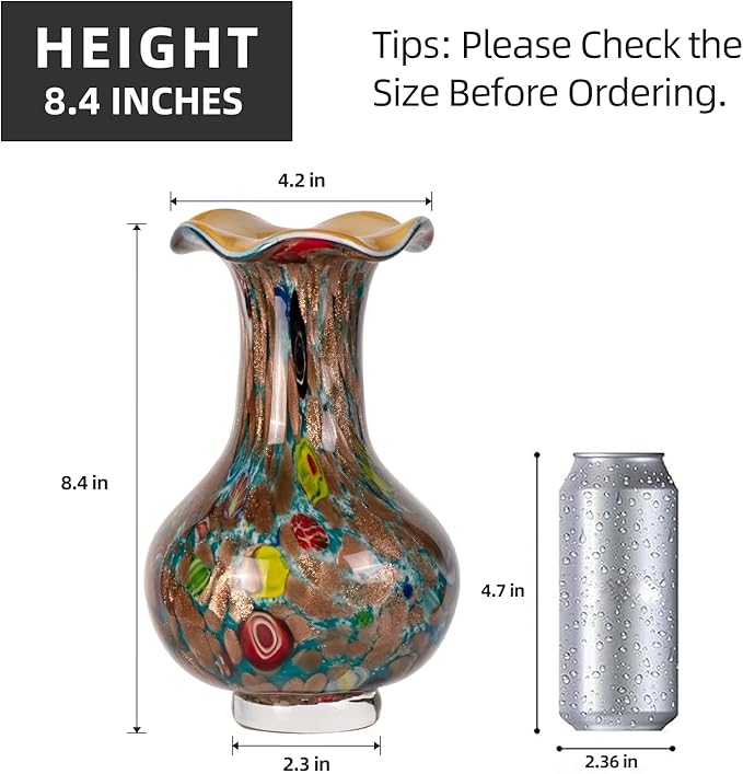 KAMMAK Colored Glass Vase, Beautiful Hand Blown Decorative Vase, Modern Art Vase for Flower Mantle Dining Table Centerpiece, Entryway Living Room Wedding Decoration, FH012