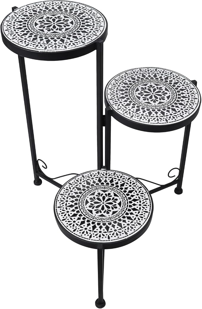 3 Tier Mosaic Plant Stand Foldable Corner Shelf for Indoor Outdoor Tall Plant Holder Display Rack for Patio Balcony Living Room Garden Decor
