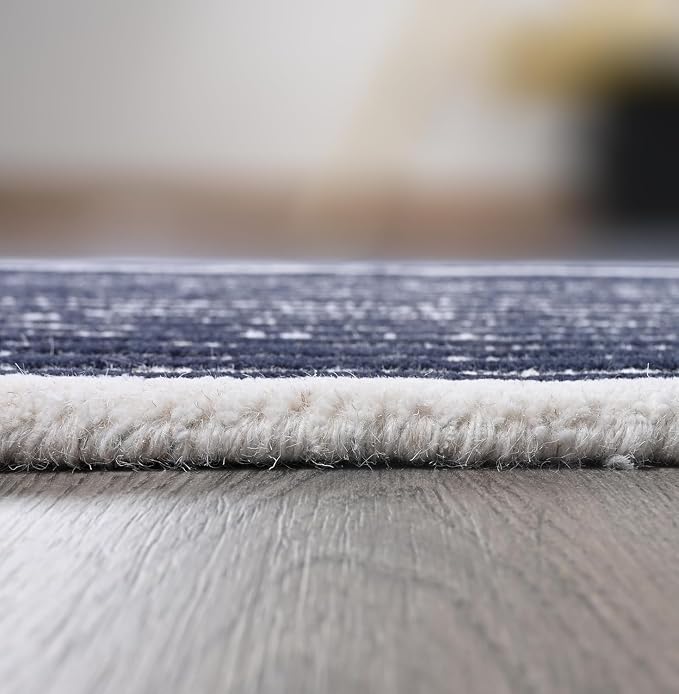 Modern Handmade Wool Area Rug, Abstract Curved Line Geometric Carpet for Living Room Bedroom, Contemporary Tufted Indoor Rug with Soft Pile and Cotton Backing (Ink, 5' x 7')