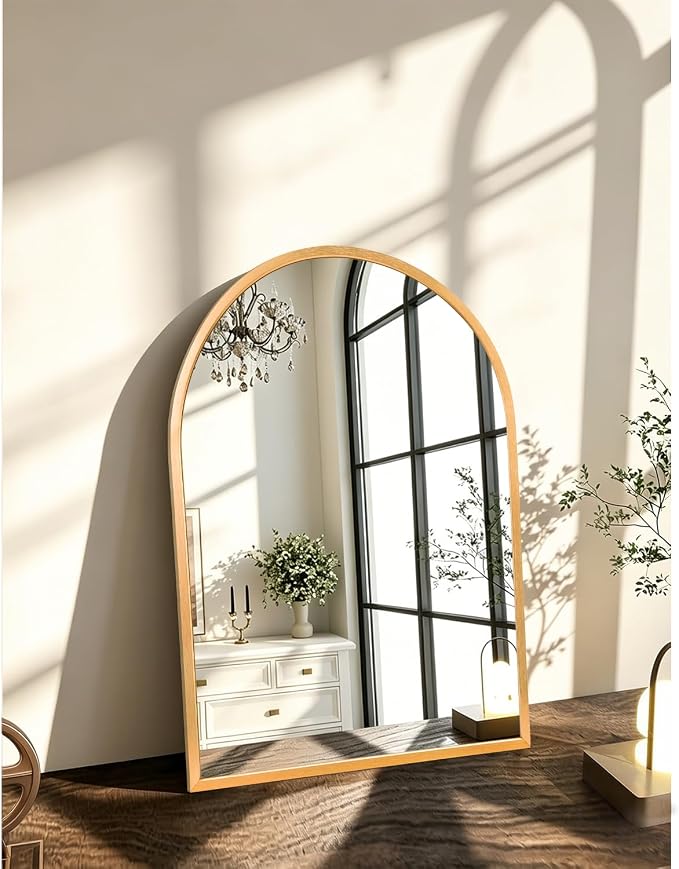 Arched Wall-Mounted Mirror Gold Arch Mirror Aluminum Alloy Frame Bathroom Mirror for Vanity Living Room, Bedroom, and Entryway 20"x16"