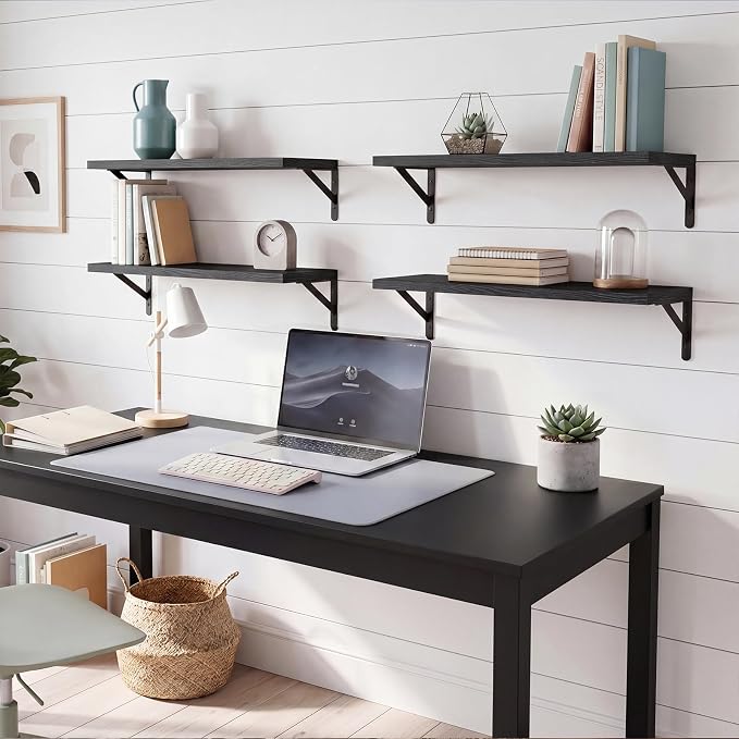YGEOMER Floating Shelves for Wall, 23in Black Wall Shelves for Living Room, Bathroom, Bedroom, Kitchen, Home Decor (Set of 4)
