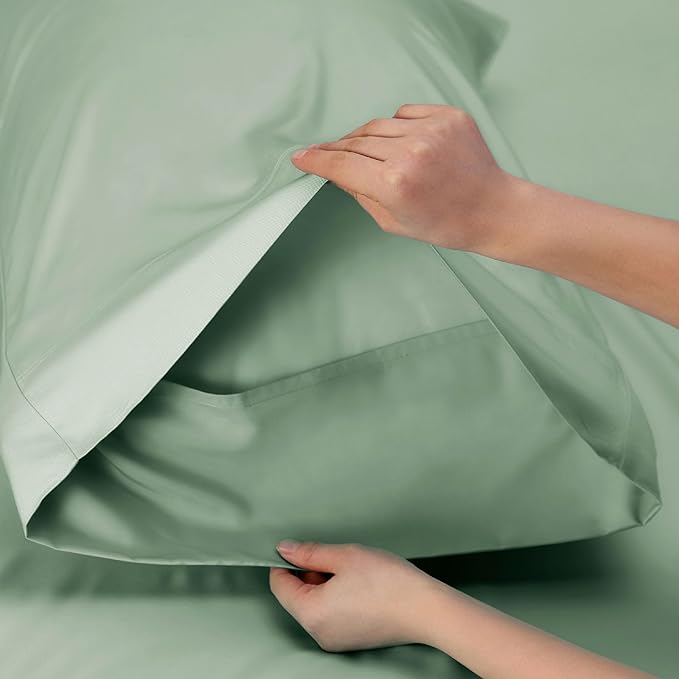 Bedsure King Size Sheets Set, Cooling Sheets for Hot Sleepers, Rayon Derived from Bamboo, Breathable & Soft, Deep Pocket Up to 16 Inches, Hotel Luxury Silky Bedding, Sage Green