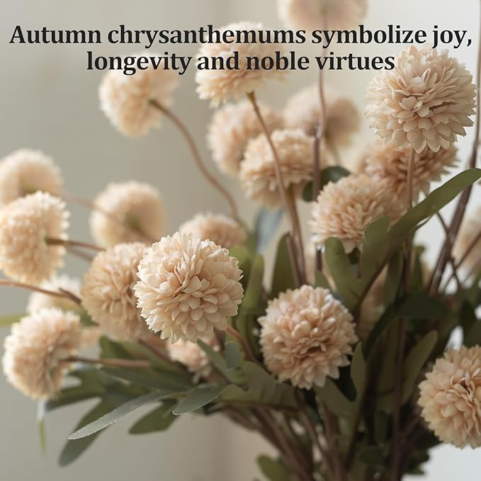 Ceramic Flower Vase Set of 3, Fake Flowers in Vase for Centerpieces with 8 Artificial Autumn Chrysanthemums Artificial Decorative Swags