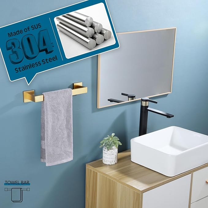 KOKOSIRI 12 Inch Hand Towel Holder Bath Towel Bar Kitchen Dish Cloths Hanger Stainless Steel Wall Mount, Brushed Gold, B4003BG-L12