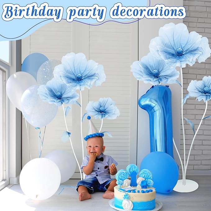 Giant Flowers for Decoration with Stand 5.57FT Blue Large Fake Flowers Big Faux Silk Floral for Outdoor Party Ceremony Reception Photography Props Mall Display