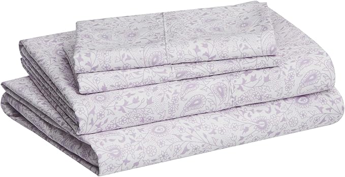 Amazon Basics Lightweight Super Soft Easy Care Microfiber Bed Sheet Set with 14" Deep Pockets - Full, Lavender Paisley