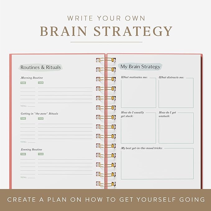 The ADHD Planner - Undated Daily Weekly Schedule Organizer Journal for Disorganized People - Habit Tracker Record Emotions & Mood - Academic Goals - Structure & Focus for Adults Brains (Spiral)
