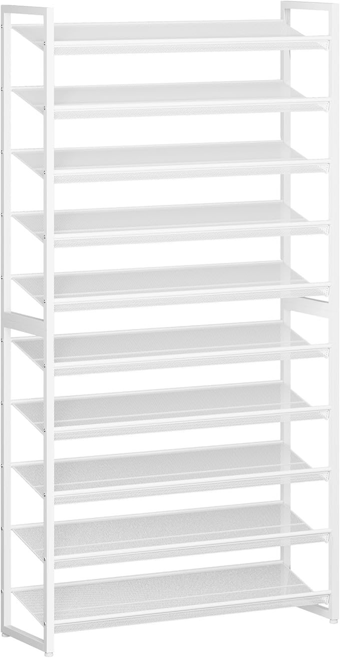 Nunsino Shoe Rack,10 Tier Metal Shoe Organizer,Max Holds 50 Pairs,Heavy Duty Shoes Shelf for Garage, Entryway, Closet,White