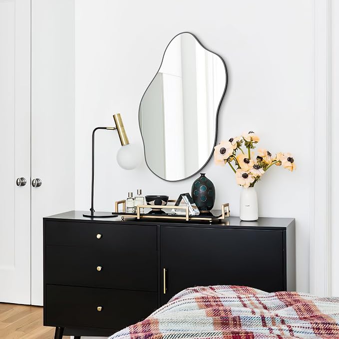 Asymmetrical Mirror for Wall,20"x33" Black Irregular Wall Mirror, Unique Vanity Mirror, Shaped Dressing Mirror for Living Room, Bathroom, Bedroom, Entryway Wall Decor