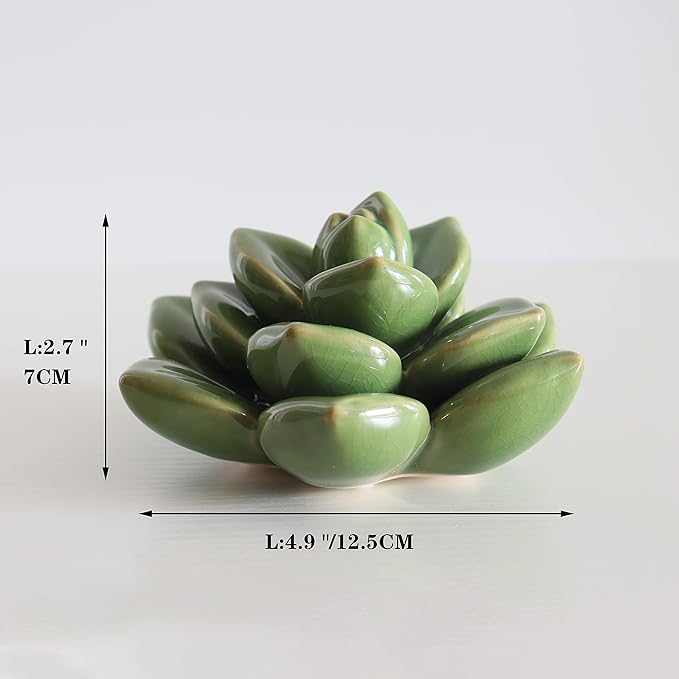 Ceramic Succulent Flowers Table Top with Stable Base, 3D Handmade Tablescape Decorative (Green 2)