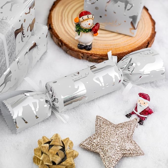 MAYPLUSS Reindeer Christmas Wrapping Paper Roll - 17 Inch X 33 Feet - Silver Metallic Foil Paper - Elegant Elk Christmas Seasonal Gift Wrap Paper for Winter, Holiday, Birthday, Party Decoration