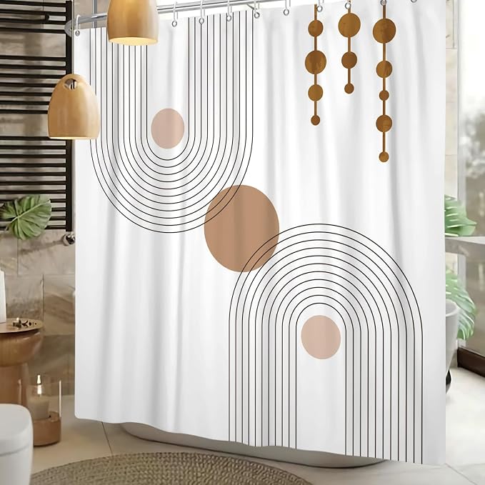 Mid Century Shower Curtain Minimalist Abstract Arch Simple Sun Modern Shower Curtains Bohemian Geometric Aesthetic Bathroom Decor Waterproof Fabric Curtain with Hooks 48x72 inch