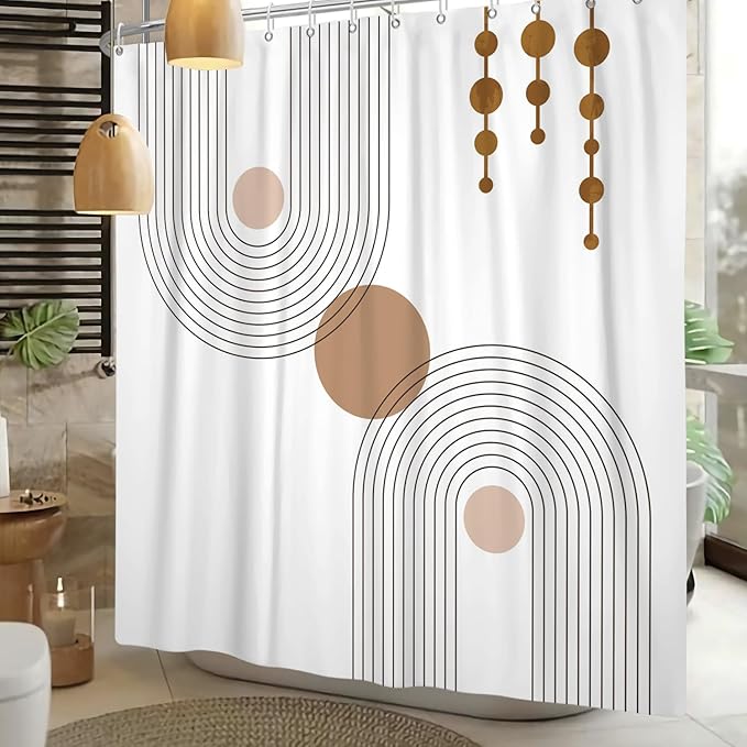 Mid Century Shower Curtain Minimalist Abstract Arch Simple Sun Modern Shower Curtains Bohemian Geometric Aesthetic Bathroom Decor Waterproof Fabric Curtain with Hooks 60x72 inch