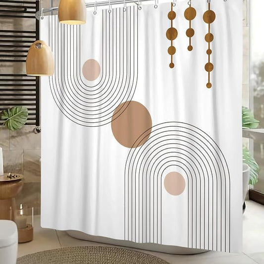 Mid Century Shower Curtain Minimalist Abstract Arch Simple Sun Modern Shower Curtains Bohemian Geometric Aesthetic Bathroom Decor Waterproof Fabric Curtain with Hooks 72x78 inch